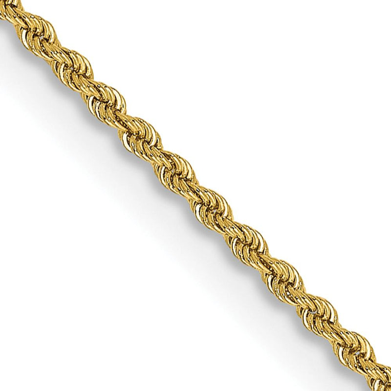 14K Yellow Gold 24" Rope Chain Necklace with Polished 2mm Solid Links and Lobster Clasp