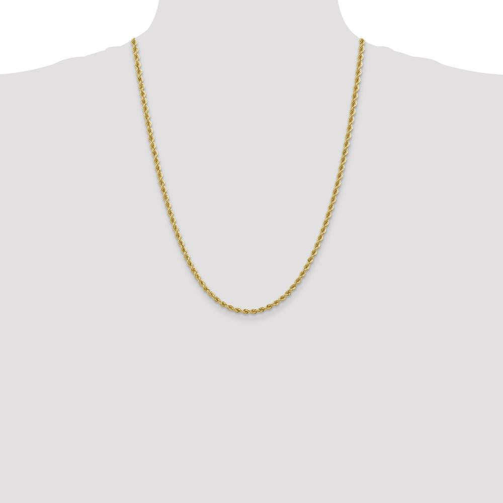 14K Yellow Gold 24" Rope Chain Necklace with Polished Finish and Lobster Clasp - 3.65mm