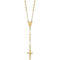 14K Yellow Gold 24" Rosary Necklace with Polished Crucifix and Miraculous Medal Featuring Faceted Diamond-Cut Beads by 0