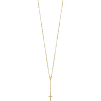 14K Yellow Gold 24" Rosary Necklace with Polished Crucifix and Miraculous Medal Featuring Faceted Diamond-Cut Beads by 0