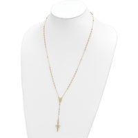 14K Yellow Gold 24" Rosary Necklace with Polished Crucifix and Miraculous Medal Featuring Faceted Diamond-Cut Beads by 0