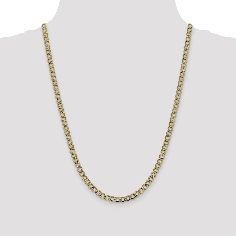 14K Yellow Gold 24" Semi-Solid Curb Chain Necklace with Rhodium Accents and Lobster Clasp by Oro Pregiato