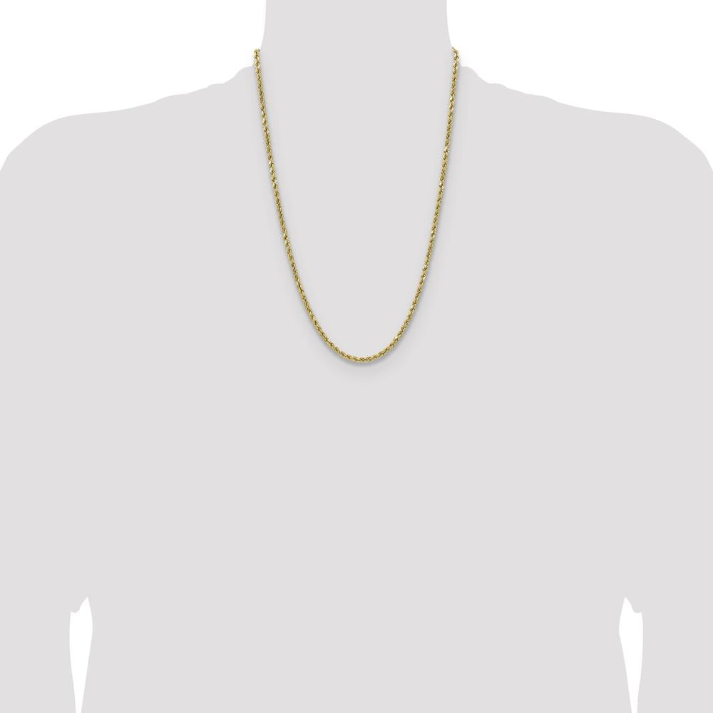 14K Yellow Gold 24" Semi-Solid Diamond-Cut Rope Chain with Lobster Clasp - 3.5mm Width by Oro Pregiato