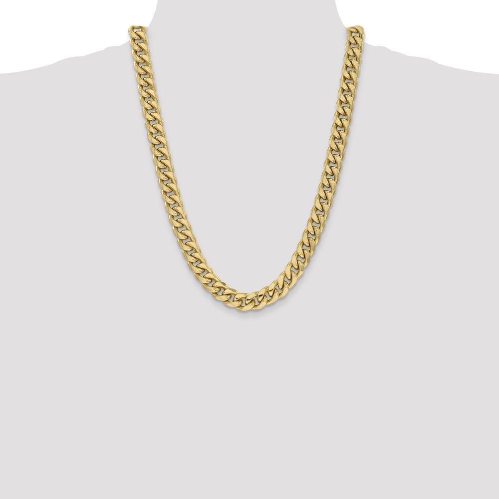 14K Yellow Gold 24" Semi-Solid Miami Cuban Link Chain - 11mm Width by Oro Pregiato