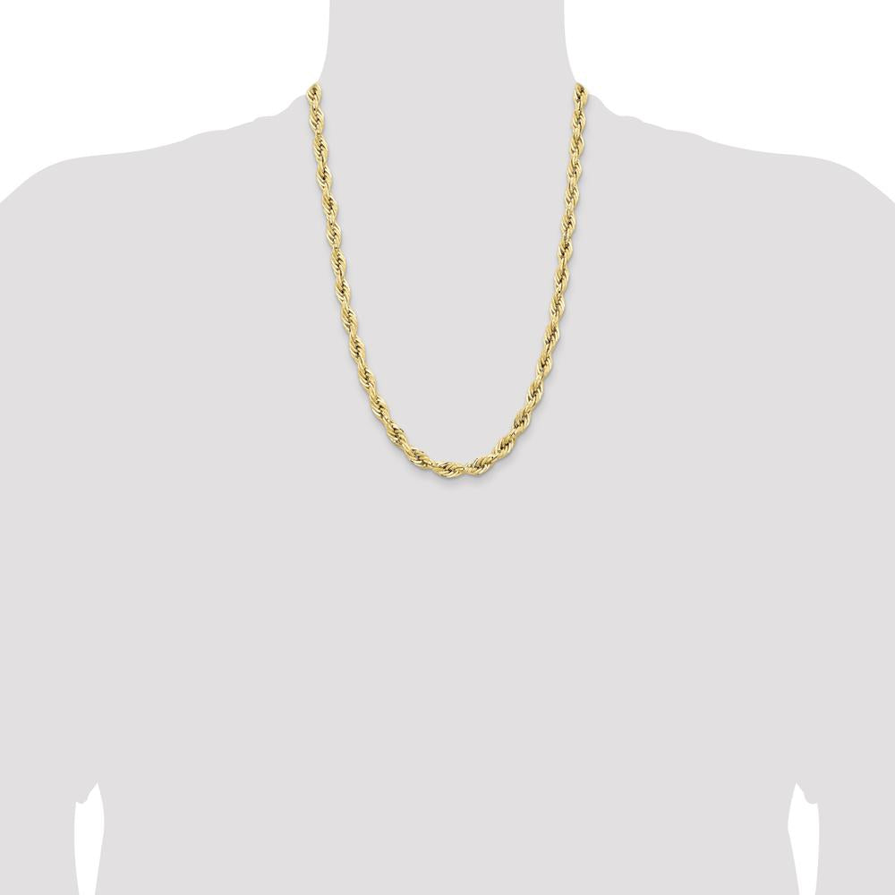 14K Yellow Gold 24" Semi-Solid Rope Chain Necklace - 7mm Width by Oro Pregiato
