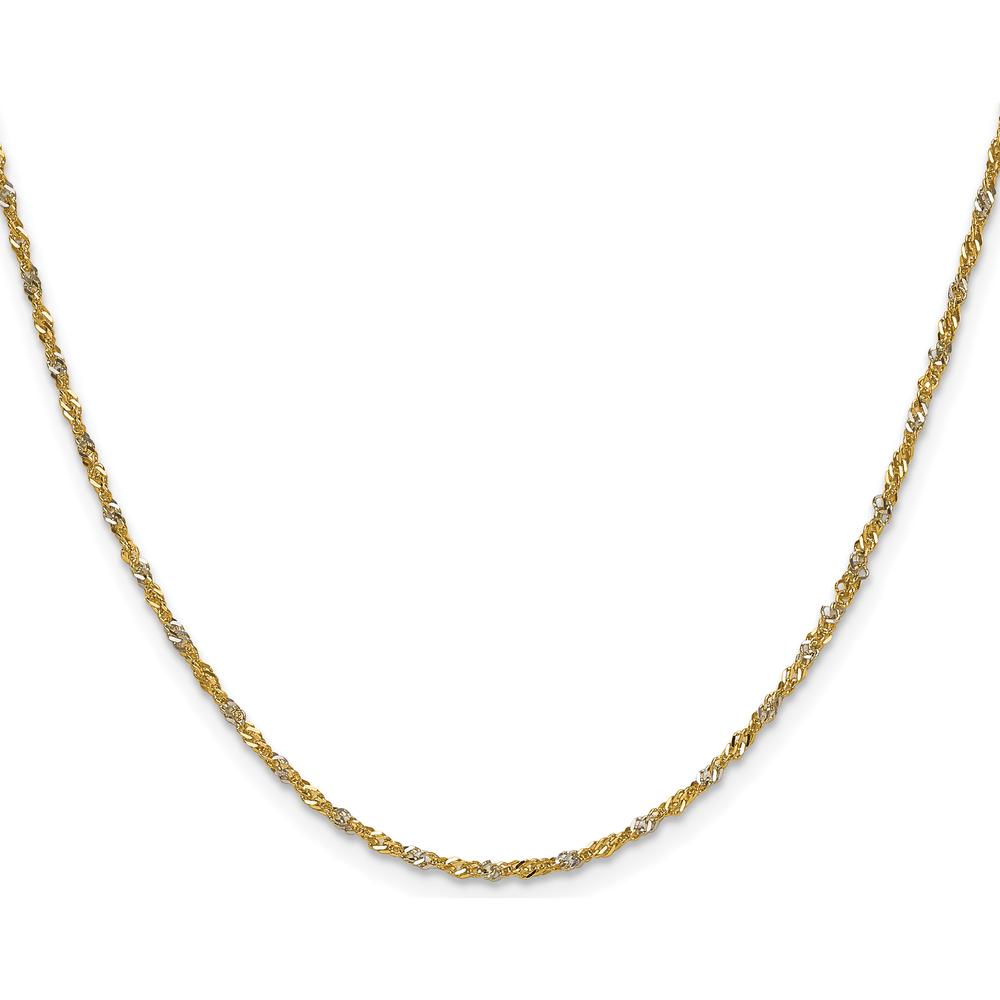 14K Yellow Gold 24" Singapore Chain Necklace with Rhodium Accents by Oro Pregiato