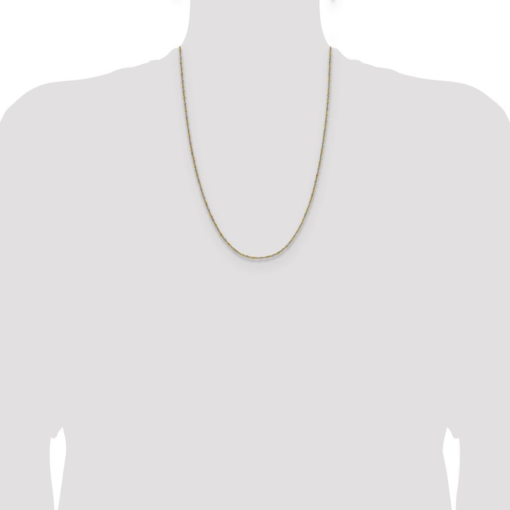 14K Yellow Gold 24" Singapore Chain with Rhodium Accents - 1.4mm Width by Oro Pregiato