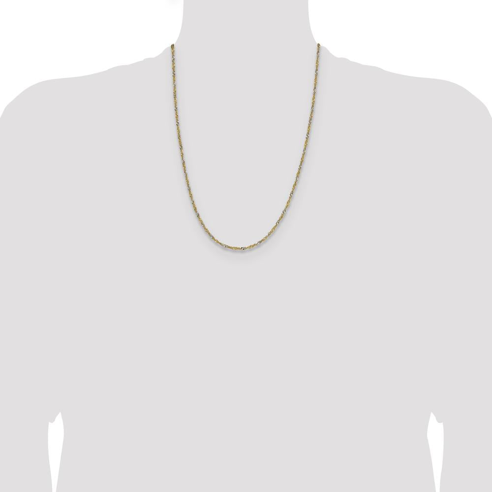 14K Yellow Gold 24" Singapore Chain with Rhodium Accents - 1.9mm Width by Oro Pregiato