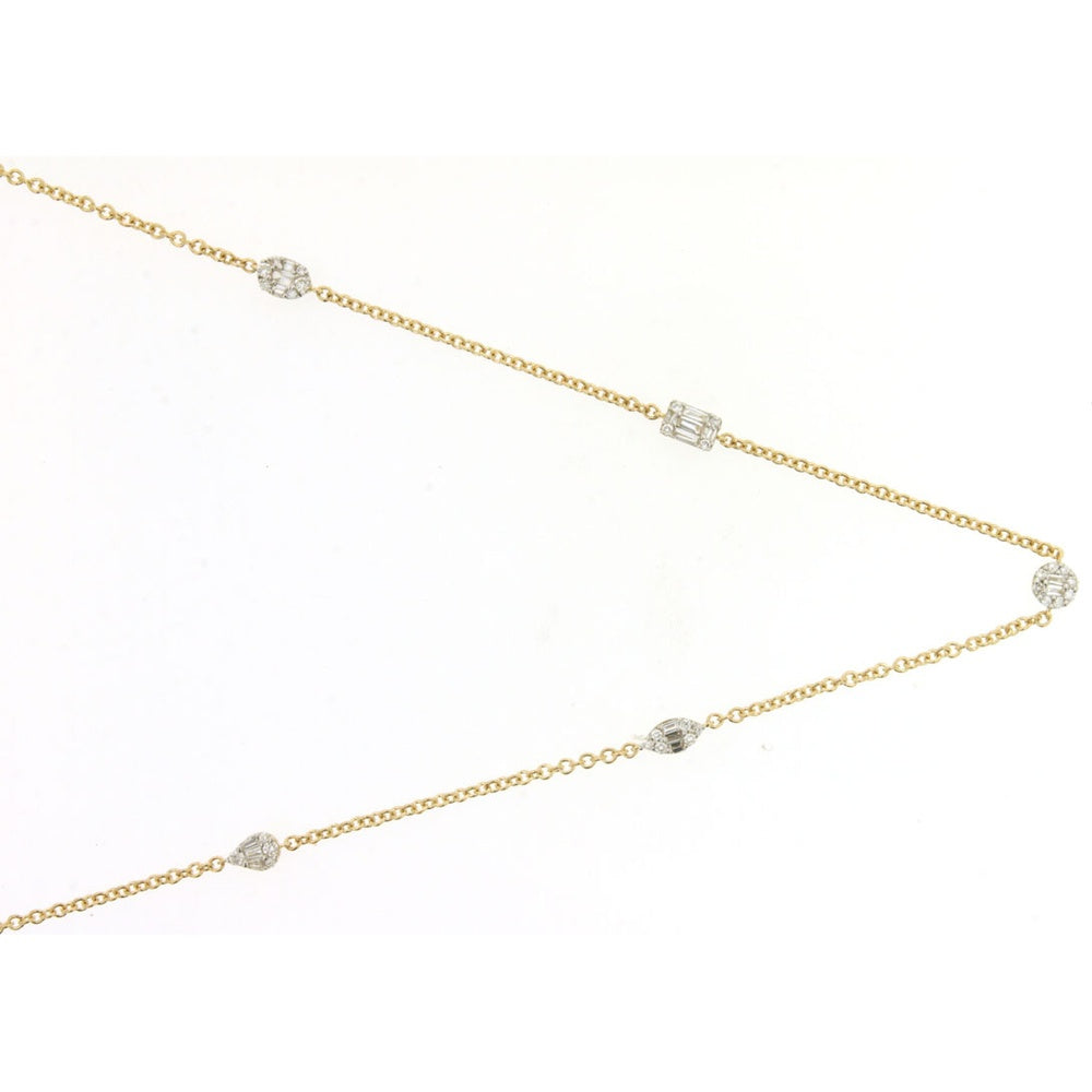 14K Yellow Gold 25 Station Diamond Necklace with Milgrain Halo Settings - 1.50 Carat Total Diamond Weight - Royal Jewelry