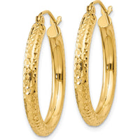 14K Yellow Gold 25mm Diamond-Cut Textured Large Hoop Earrings by 0