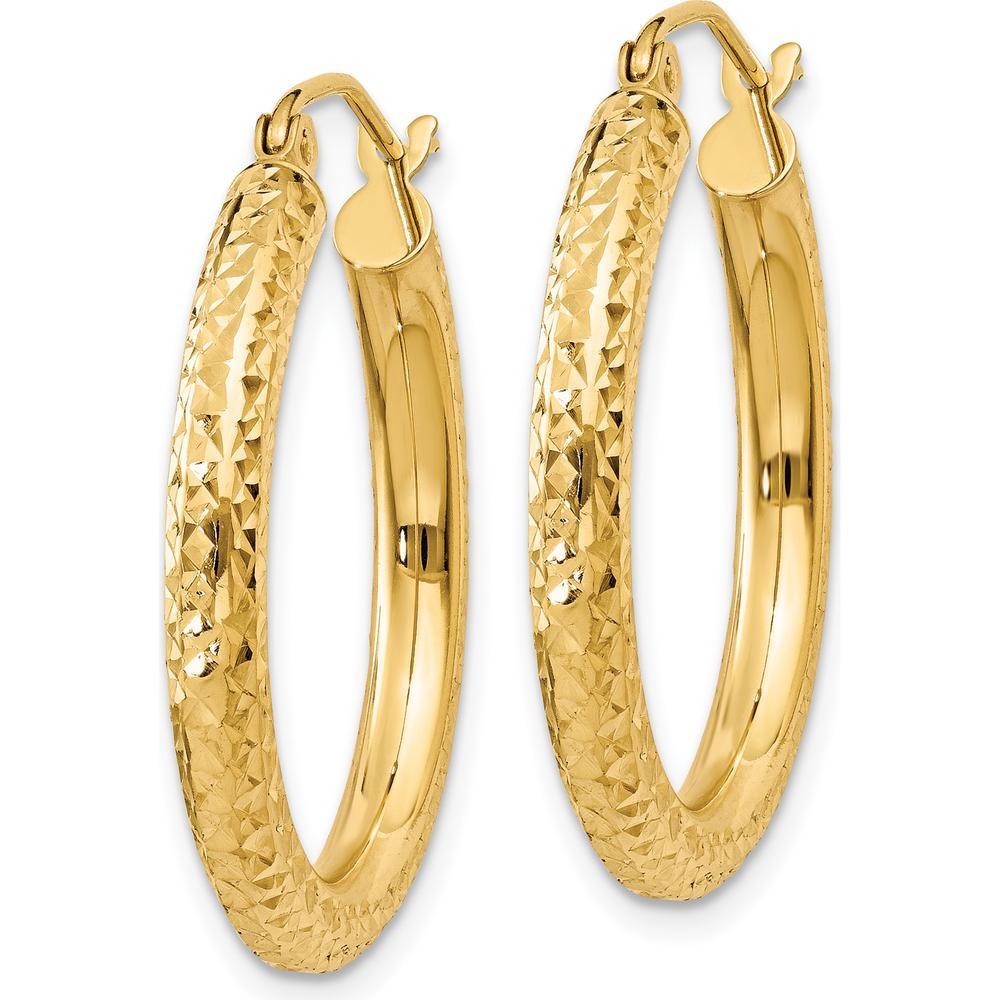 14K Yellow Gold 25mm Diamond-Cut Textured Large Hoop Earrings by 0