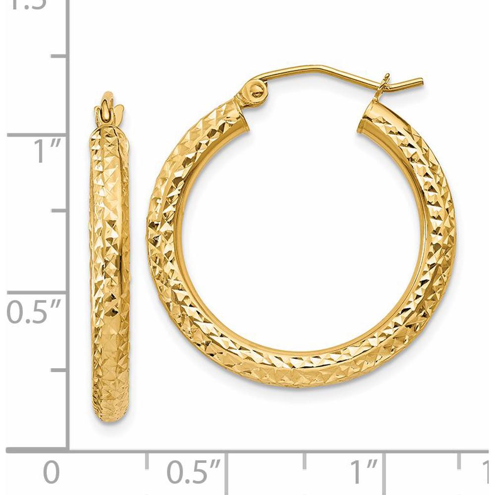 14K Yellow Gold 25mm Diamond-Cut Textured Large Hoop Earrings by 0