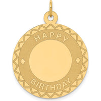 14K Yellow Gold 25mm Engravable "Happy Birthday" Disc Pendant by Oro Pregiato