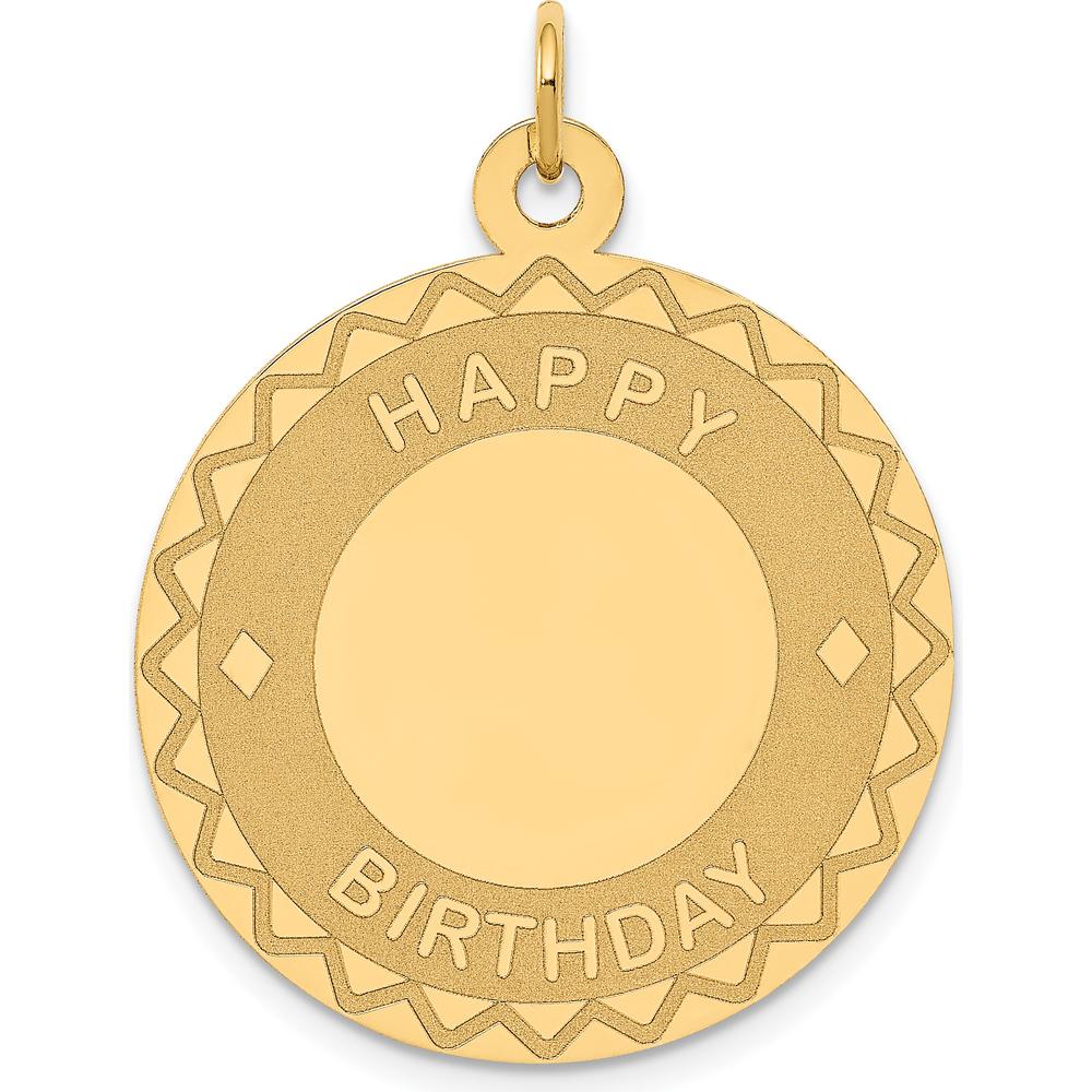 14K Yellow Gold 25mm Engravable "Happy Birthday" Disc Pendant by Oro Pregiato
