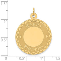14K Yellow Gold 25mm Engravable "Happy Birthday" Disc Pendant by Oro Pregiato