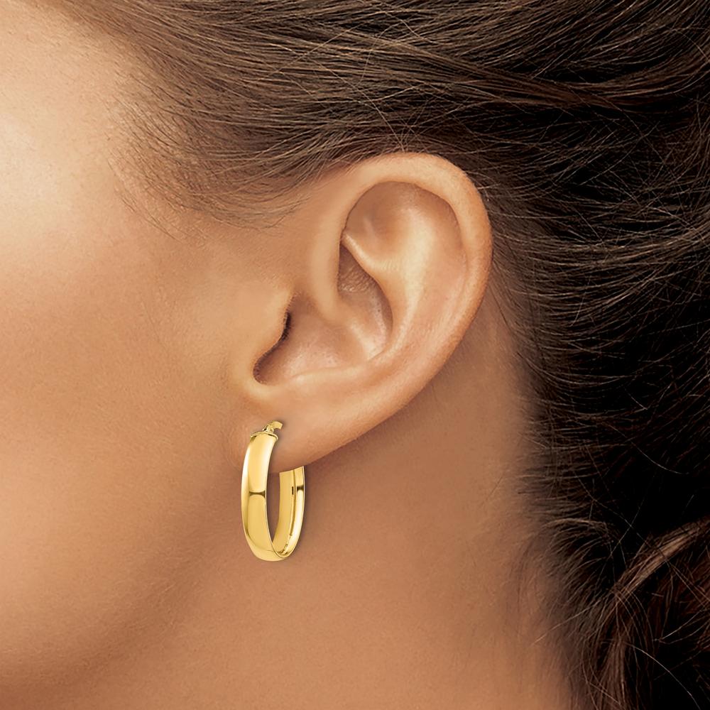 14K Yellow Gold 25mm High-Polished Oval Hoop Earrings by 0