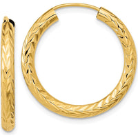 14K Yellow Gold 25mm Polished & Diamond-Cut Endless Hoop Earrings by 0