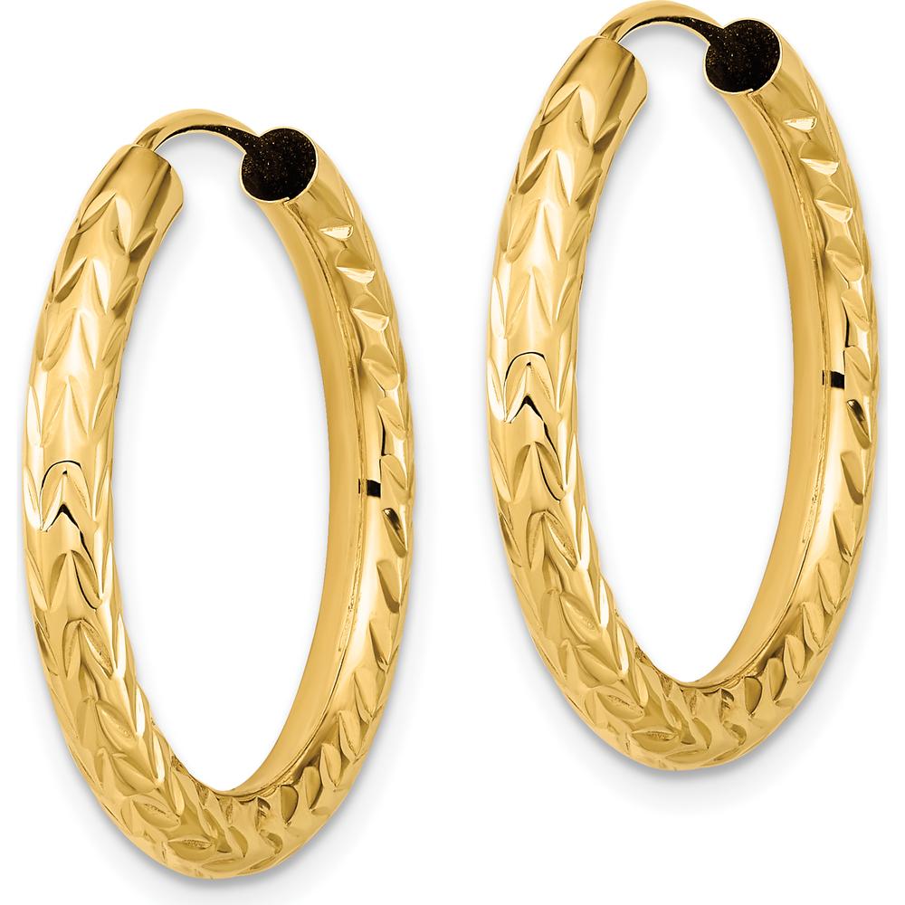 14K Yellow Gold 25mm Polished & Diamond-Cut Endless Hoop Earrings by 0