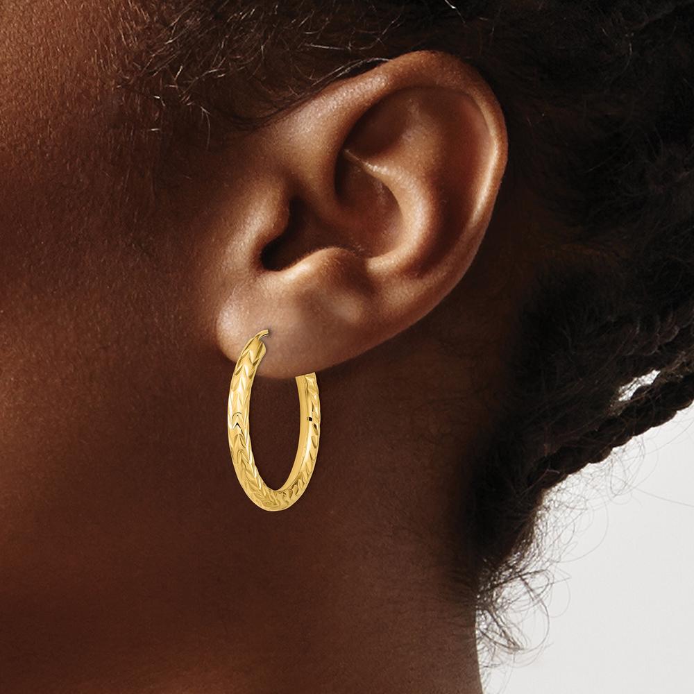 14K Yellow Gold 25mm Polished & Diamond-Cut Endless Hoop Earrings by 0