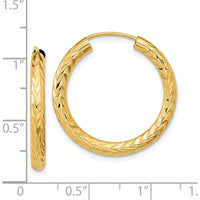14K Yellow Gold 25mm Polished & Diamond-Cut Endless Hoop Earrings by 0