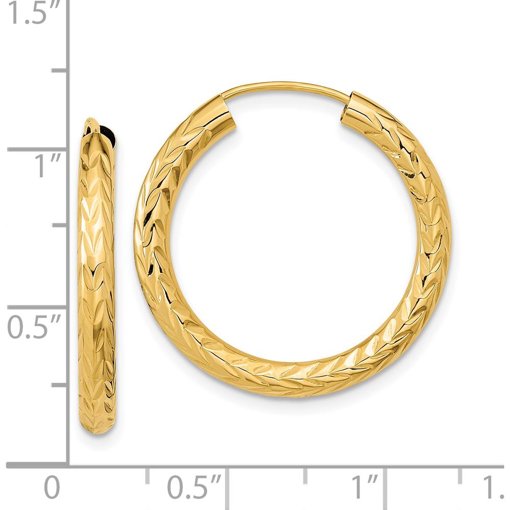 14K Yellow Gold 25mm Polished & Diamond-Cut Endless Hoop Earrings by 0