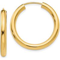 14K Yellow Gold 25mm Polished Endless Tube Hoop Earrings - 3.00mm Thickness by 0