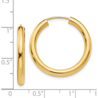 14K Yellow Gold 25mm Polished Endless Tube Hoop Earrings - 3.00mm Thickness by 0