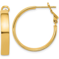 14K Yellow Gold 25mm Polished Flat Tube Omega Back Hoop Earrings by Oro Pregiato