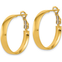 14K Yellow Gold 25mm Polished Flat Tube Omega Back Hoop Earrings by Oro Pregiato