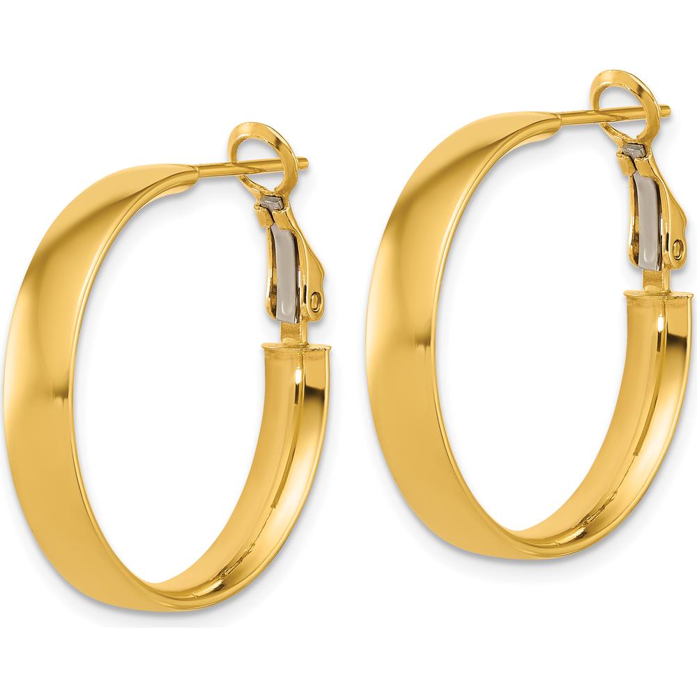 14K Yellow Gold 25mm Polished Flat Tube Omega Back Hoop Earrings by Oro Pregiato