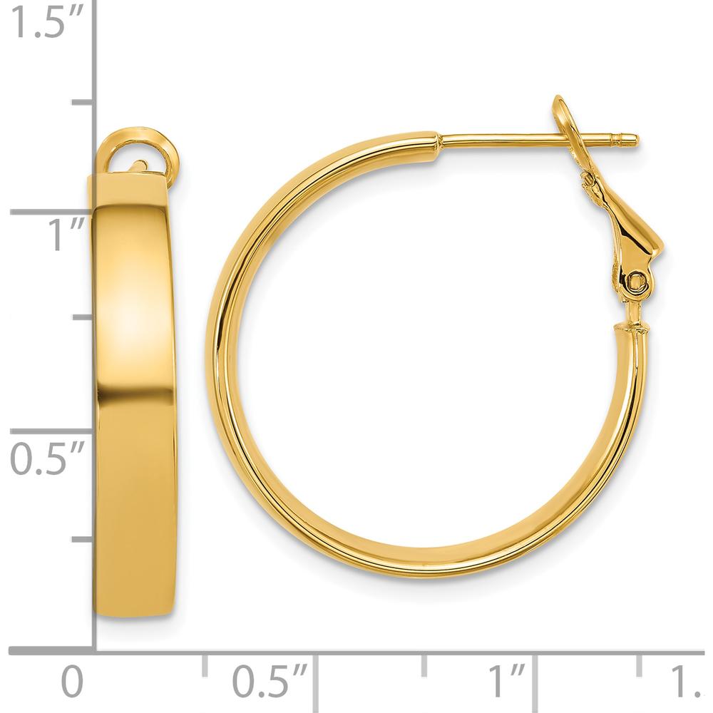 14K Yellow Gold 25mm Polished Flat Tube Omega Back Hoop Earrings by Oro Pregiato