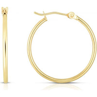 14K Yellow Gold 25mm Polished Hoop Earrings with Hinged Closure - Classic Medium Hoops by Orozza Fine Jewelry