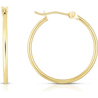 14K Yellow Gold 25mm Polished Hoop Earrings with Hinged Closure - Classic Medium Hoops by Orozza Fine Jewelry