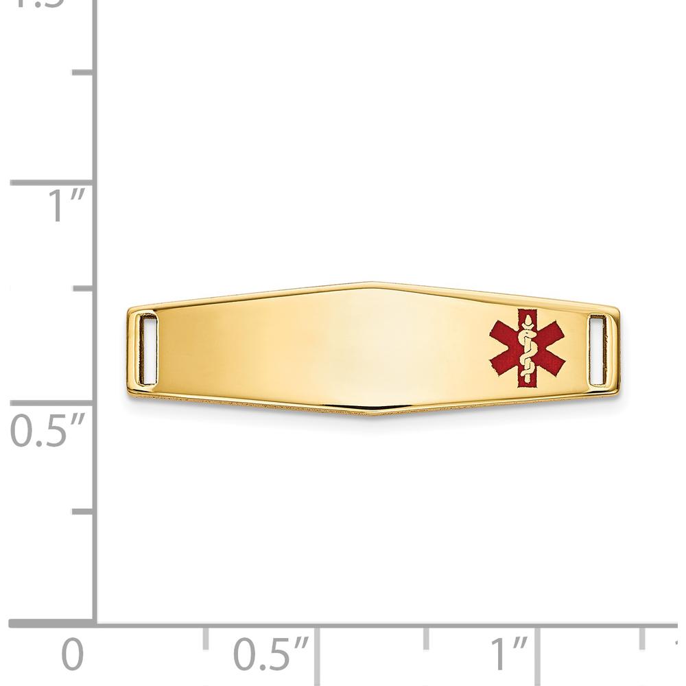 14K Yellow Gold 25mm Polished Medical ID Plate with Red Epoxy Enamel - Engravable by Oro Pregiato