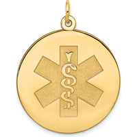 14K Yellow Gold 25mm Round Medical Alert Pendant - Polished Textured Finish by Oro Pregiato