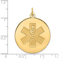 14K Yellow Gold 25mm Round Medical Alert Pendant - Polished Textured Finish by Oro Pregiato