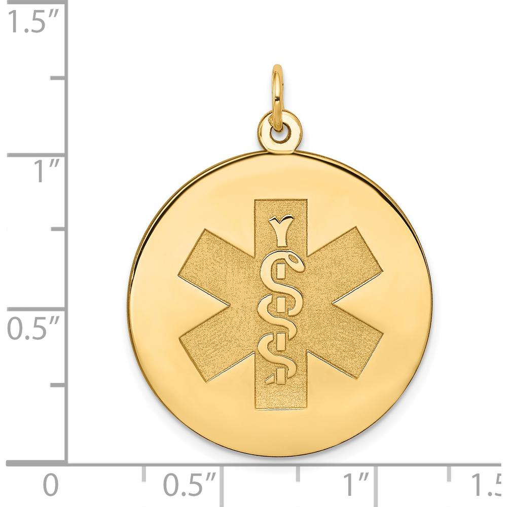 14K Yellow Gold 25mm Round Medical Alert Pendant - Polished Textured Finish by Oro Pregiato