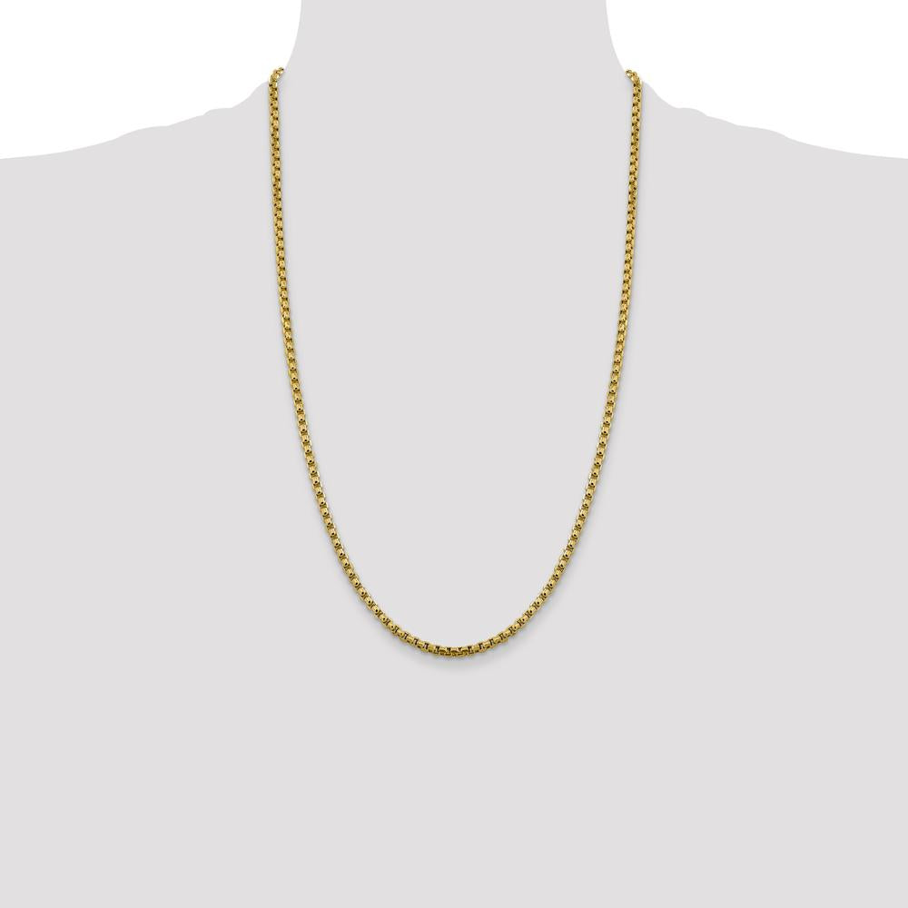14K Yellow Gold 26" 3.6mm Semi-Solid Round Box Chain Necklace with Lobster Clasp by IBGoodman
