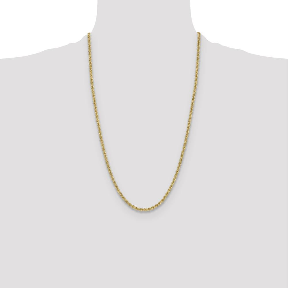 14K Yellow Gold 26" 3.8mm Solid Rope Chain Necklace with Lobster Clasp