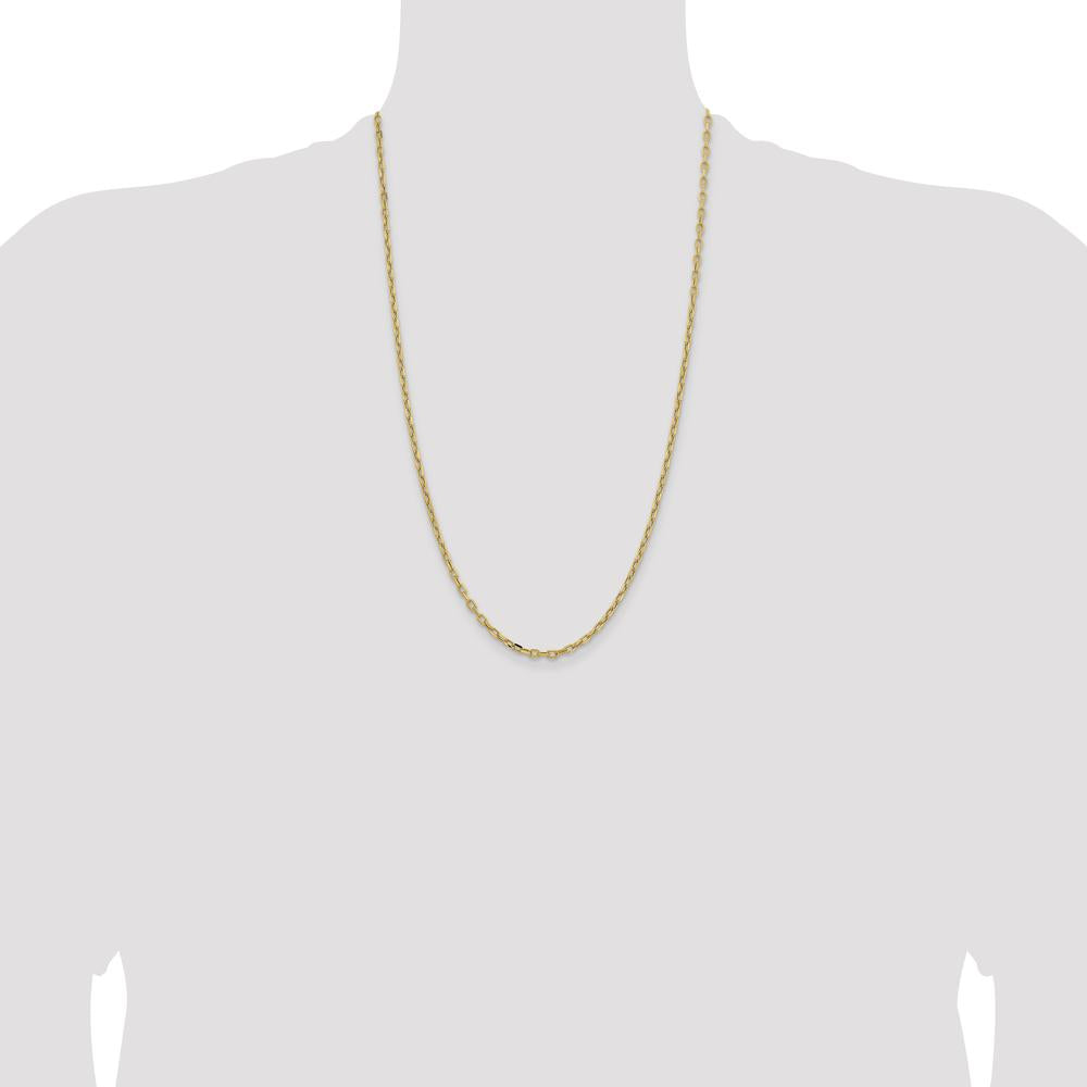 14K Yellow Gold 26" 3mm Semi-Solid Diamond-Cut Open Link Cable Chain with Lobster Clasp by Oro Pregiato