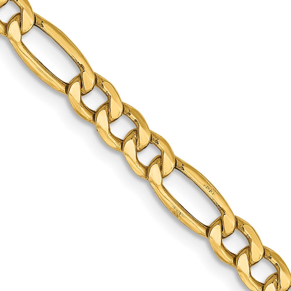 14K Yellow Gold 26" 4.2mm Semi-Solid Figaro Chain Necklace with Lobster Clasp by Oro Pregiato