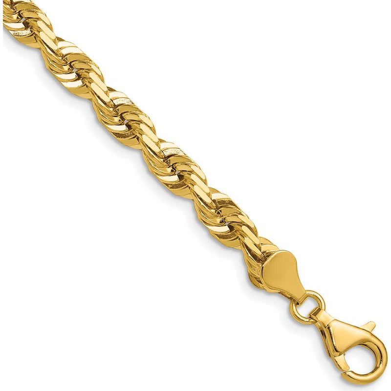 14K Yellow Gold 26" 5.5mm Diamond-Cut Rope Chain with Fancy Lobster Clasp