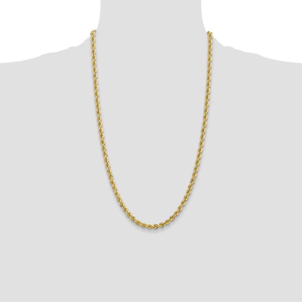 14K Yellow Gold 26" 5mm Solid Rope Chain Necklace with Lobster Clasp