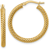 14K Yellow Gold 26.5mm Twisted Round Hoop Earrings - Polished Finish by Oro Pregiato