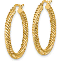 14K Yellow Gold 26.5mm Twisted Round Hoop Earrings - Polished Finish by Oro Pregiato