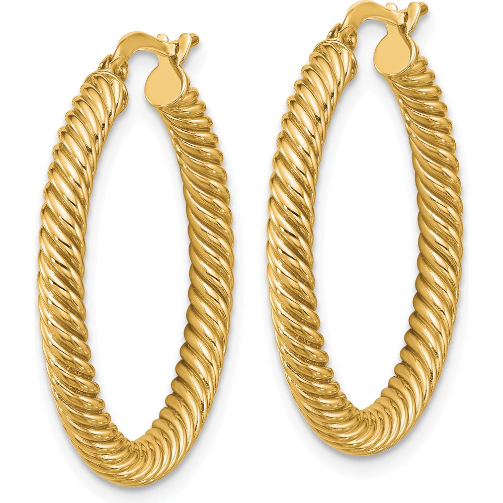 14K Yellow Gold 26.5mm Twisted Round Hoop Earrings - Polished Finish by Oro Pregiato