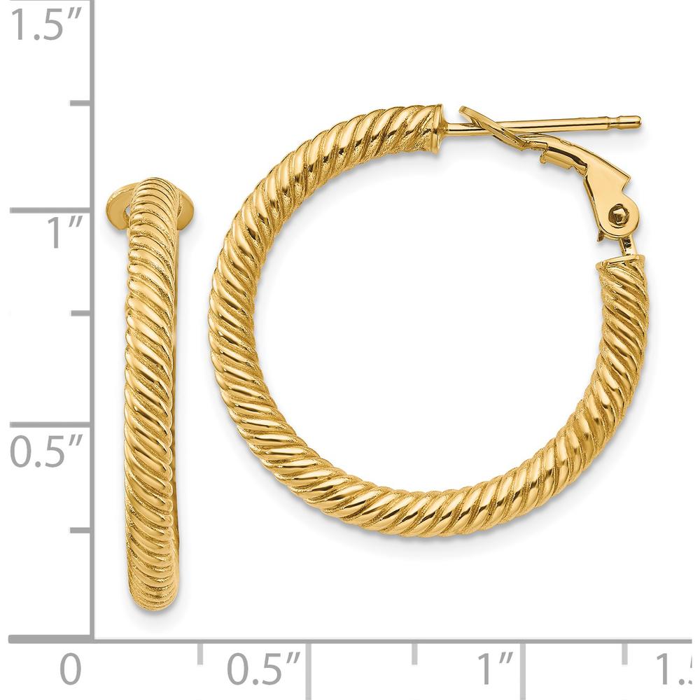 14K Yellow Gold 26.5mm Twisted Round Hoop Earrings - Polished Finish by Oro Pregiato