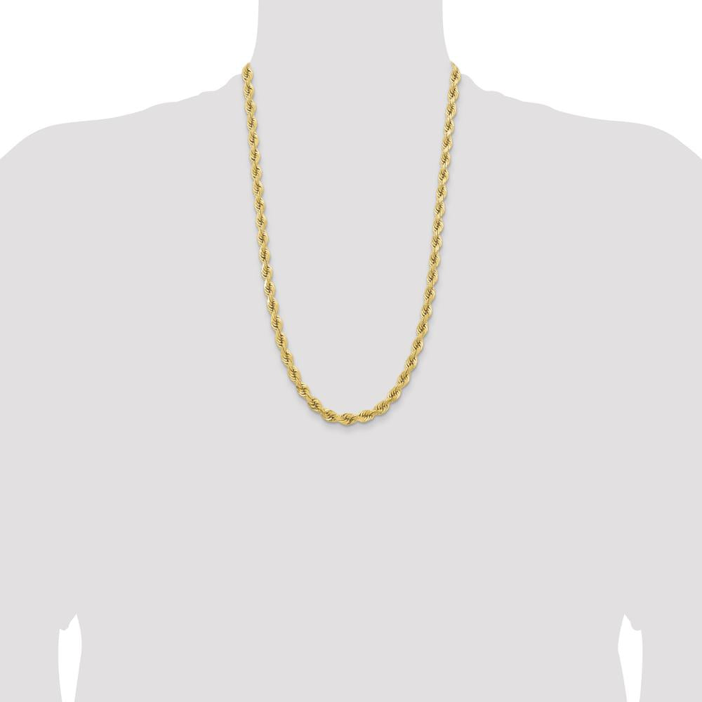 14K Yellow Gold 26" 6.5mm Diamond-Cut Rope Chain with Fancy Lobster Clasp