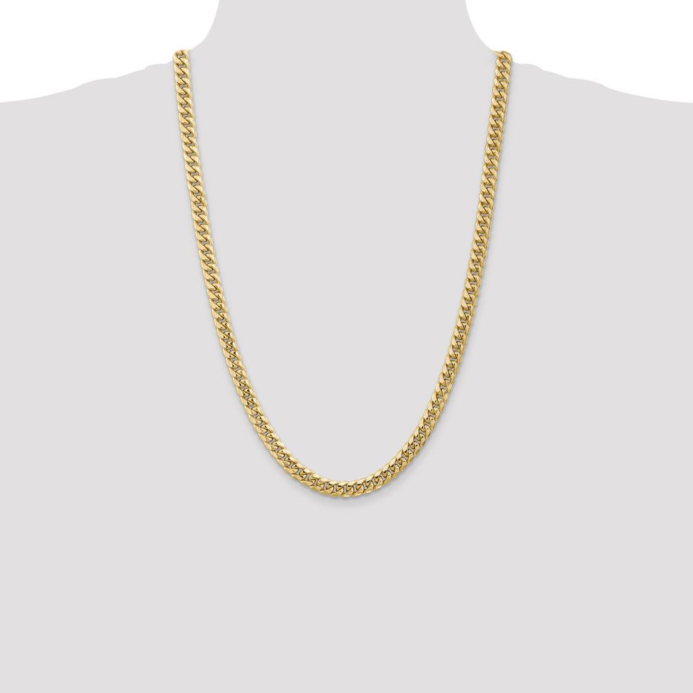 14K Yellow Gold 26" 6.75mm Semi-Solid Miami Cuban Chain with Lobster Clasp by Oro Pregiato