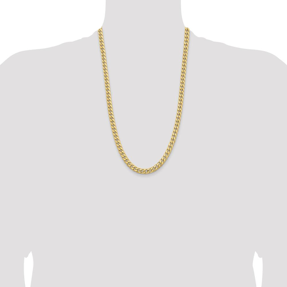 14K Yellow Gold 26" 6.75mm Solid Cuban Link Chain with Lobster Clasp by Oro Pregiato